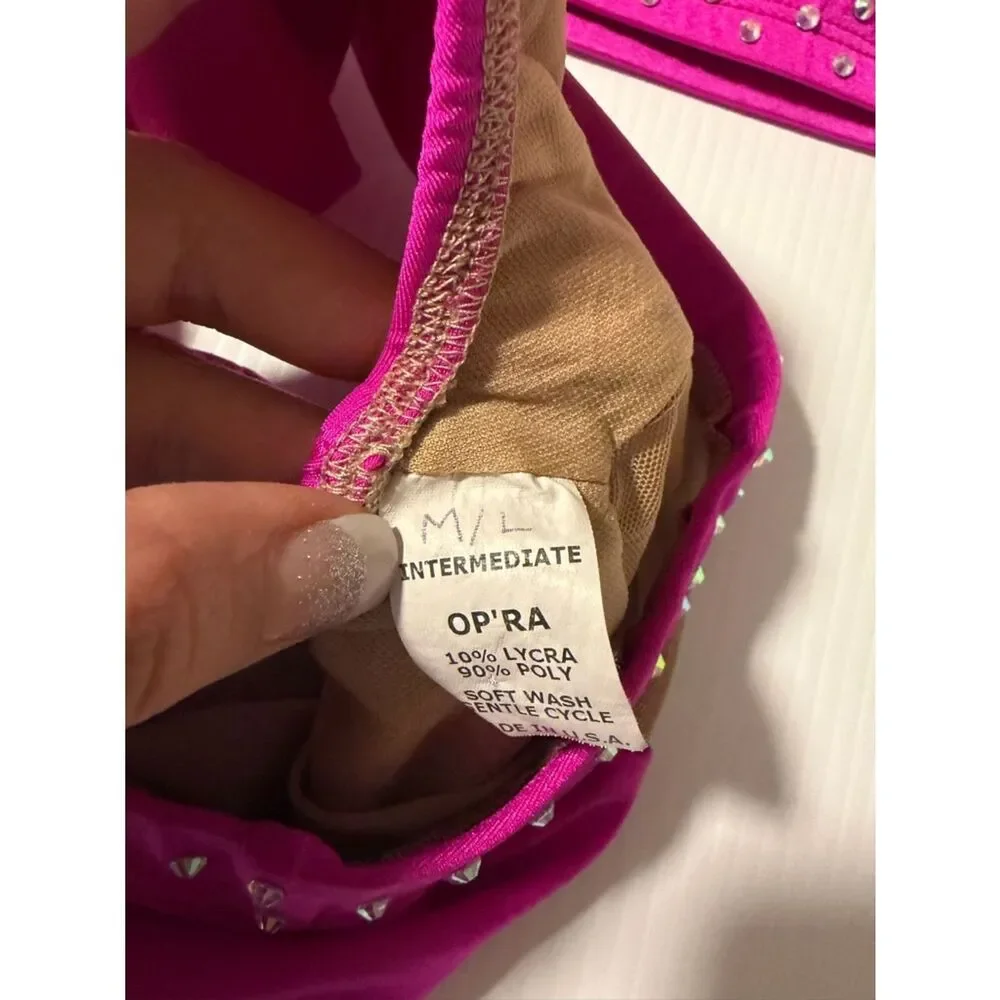 Opra solo custom dance costume leotard 2 piece hot pink illusion MC/LC child